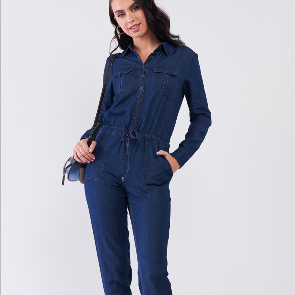 Denim Button Up Jumpsuit